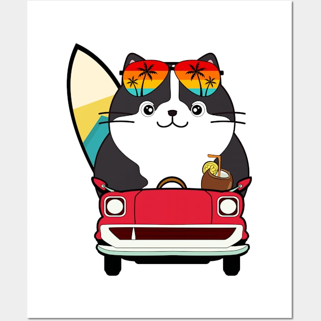 Funny Fat cat is driving to the beach Wall Art by Pet Station